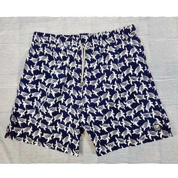 Tom And Teddy $100 XL Navy Blue White Turtle Elastic Waist Swim Trunk With Liner - Picture 5 of 14